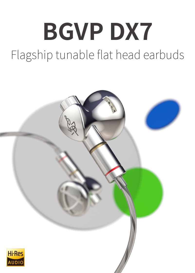 BGVP DX7 Flagship Tunable Flat Head Earbuds HIFI 2 in 1 Plug 3.5mm/4.4mm Replaceable MMCX Wired Earphone